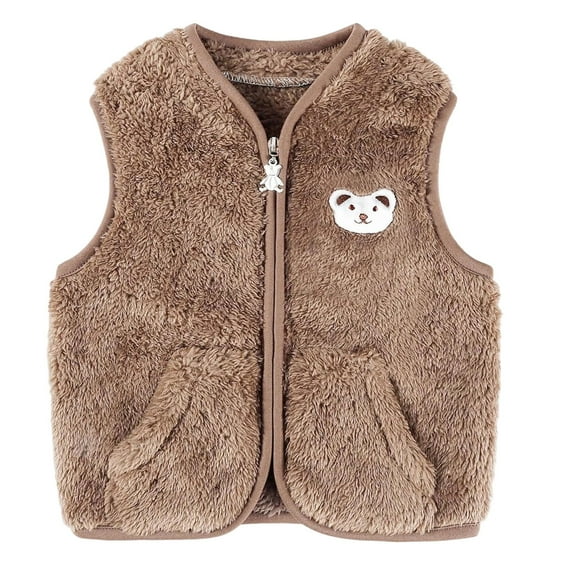 Gaexia Baby Boys Girls Vest Zip Up Cute Bear Fuzzy Jacket Winter Warm Outerwear For Toddler Cozy Soft