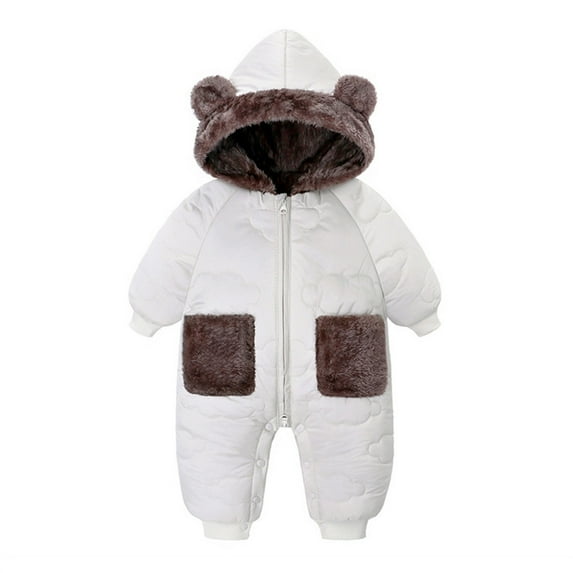 Gaexia Baby Boys Girls Winter Hooded Jumpsuit Snowsuit Romper Bear Outfit Warm Coat Overcoat Clothes Suit Outwear,White,2-3 Years
