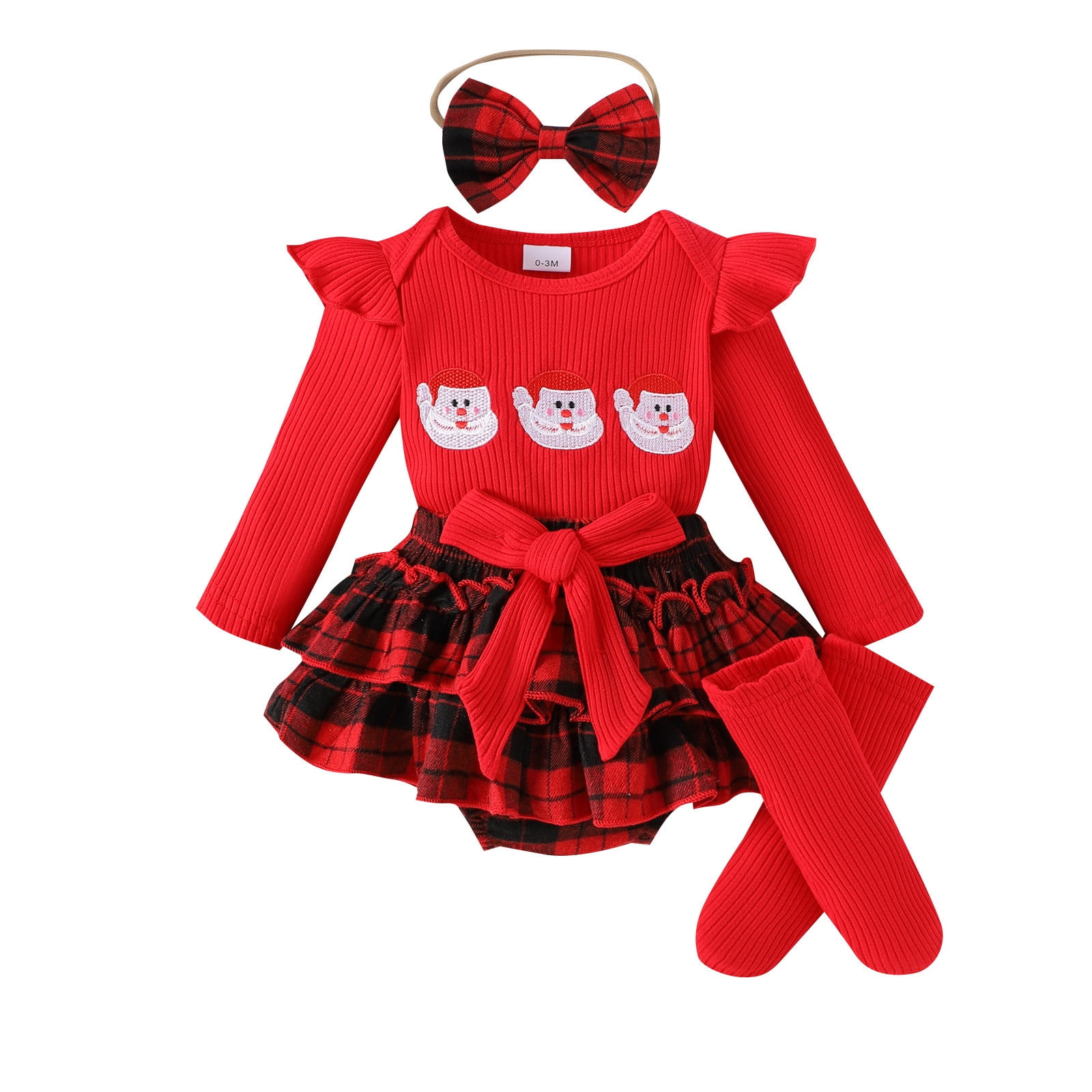 Gaexia Baby Girl Sets 6-9 Months Baby Girl Thanksgiving Outfit Bodysuit+Tutu Skirt+Headband Clothes Set Christmas Clothes,Z01-Red,6-9 Months