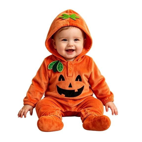 Gaexia Baby Girls Halloween Pumpkin Face Hooded Bodysuit Romper Long Sleeve Crawling Outfit With Shoes Two Piece Set Toddler Autumn Winter Wear