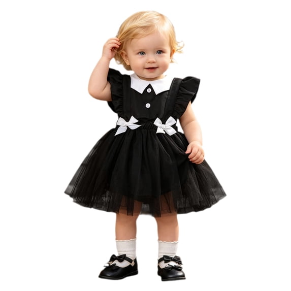 Gaexia Baby Girls Party Romper, Ruffle Backless Bodysuit Bowknot Decor Mesh Tutu Dress Outfit