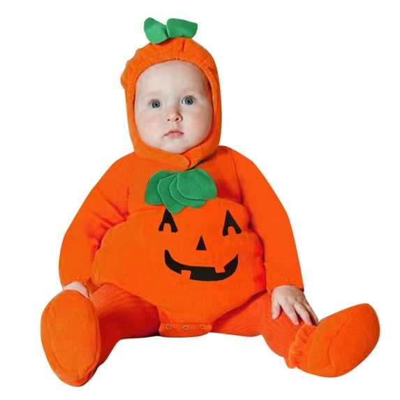 Gaexia Baby Halloween Pumpkin Outfit Sleeveless Romper Bodysuit Hat Unisex Toddler Jack-O- Party Dress Up Clothes Orange 0-6 Months