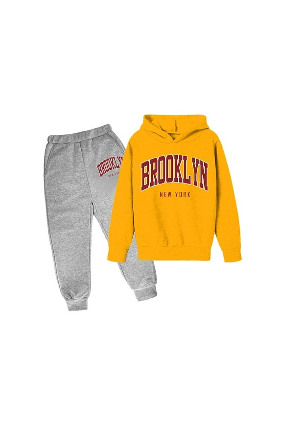 Back To School Boys Tracksuit Sets Size 8 Hooded Long Sleeve Sweatpant Soccer Outfit Regular Fit Hoodie Sets 2 Pieces Boys Sweatsuit Set,Yellow,7-8 Years