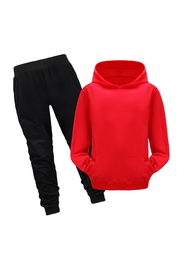 Back To School Clothes for Teen Boys Boys Tracksuit Sweatpants Hoodie Set Warm Up Suit Printed Hoodie Sets 2 Pieces Boys Sweatsuit Set,Red,10-11 Years