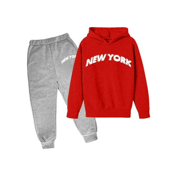 Gaexia Back To School Boys Track Suit Hoodie Pullover Tops Pants Jogger Set Solid Color Hoodie Sets 2 Pieces Boys Sweat Suit,Red,13-14 Years