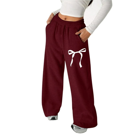 Gaexia Back To School Clothes For Teen Girls Girl's Bowknot Baggy Sweatpants Lightweight Straight Leg Athletic Pants With Pockets