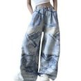 thumbnail image 1 of Gaexia Back To School Clothes For Teen Girls Girls Fashion Cute Personality Pants Elastic Waist Wide Leg Jeans Casual Demin Pants With Pockets, 1 of 7