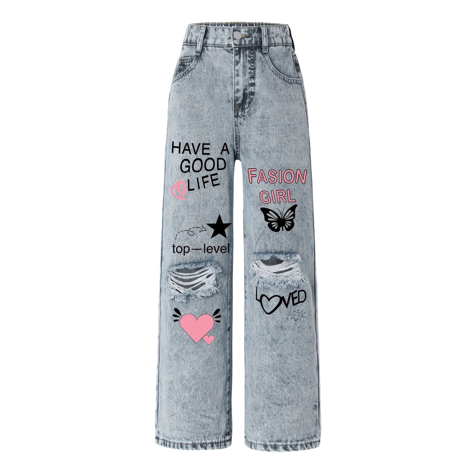 Autumn and Spring Arrival Casual American Style Lace Color Patchwork Denim Pants for Girls