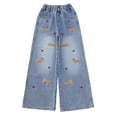 thumbnail image 1 of Gaexia Back To School Girls's Bowknot Jeans Wide Leg Flare Cargo Jeans Boot Cut Bottom Denim Pants Baggy Blue Jeans For Girls, 1 of 3