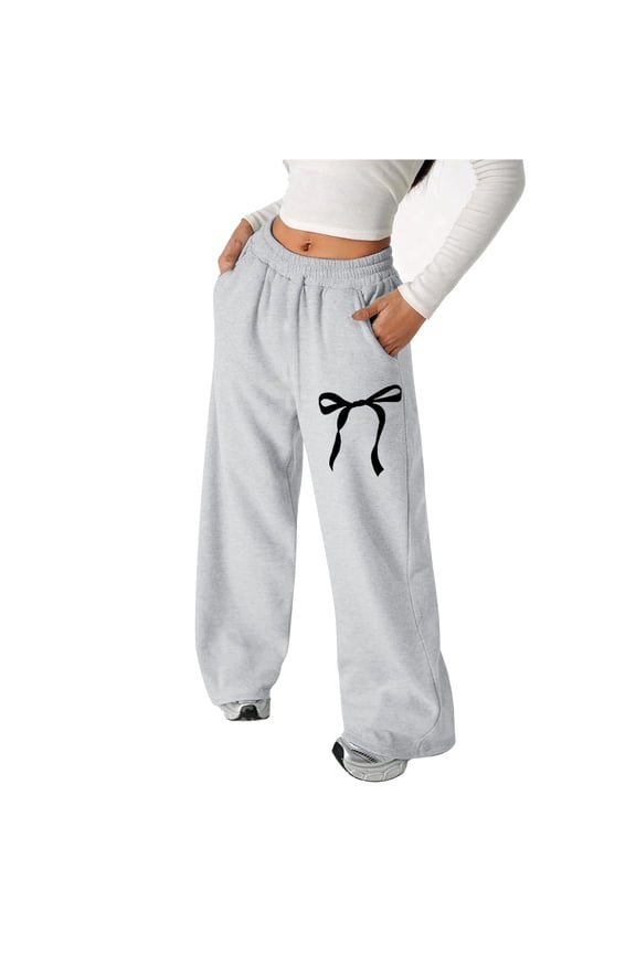 Back To School Outfits For Girls Girl's Bowknot Baggy Sweatpants Lightweight Straight Leg Athletic Pants With Pockets