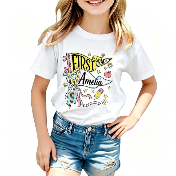 Gaexia Back to School Graphic Tee Short Sleeve Playful Print Top for Girls Boys Lightweight Casual Everyday Wear