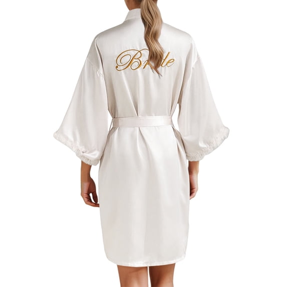 Gaexia Bath Robe Women'S Elegant Embroidered Satin Kimono Robe for Bridal Wedding Party Attire and Loungewear Comfort