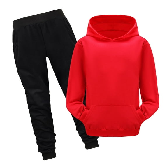 Gaexia Big Boys Tracksuit Sweatshirt and Pants Warm Up Suit Solid Color Hoodie Sets 2 Pieces Boys Sweatsuit Set School Uniform,Red,9-10 Years