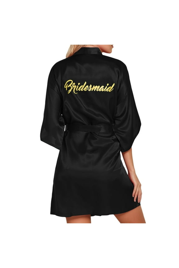 Big Fluffy Robe Women Elegant Satin Kimono Robe for Wedding Party Bridesmaid Lettering Bridal Getting Ready Attire