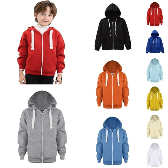 Gaexia Boy Zip Up Hoodie Sweatshirt Jacket Long Sleeve Soft Basic Full Zip Hoodie With Pockets Coat For Kids 3-12 Years B12-White,110