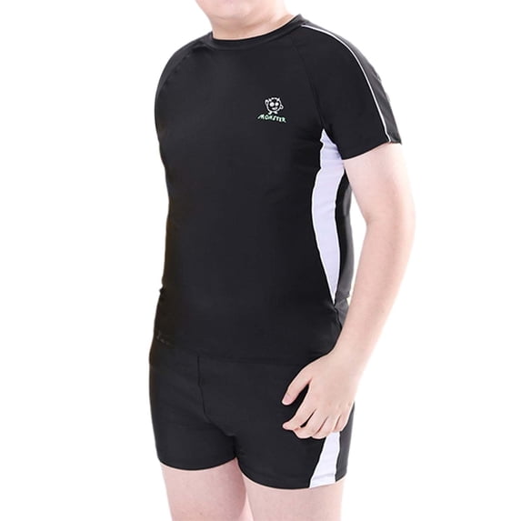 Gaexia Boys 2 Piece Rash Guard Swimsuit Animal Prints Short Sleeve Swimsuits with Swim Trunks Bathing Suit with Hat Quick-Dry Swimsuit Kids Swimwear Holiday Travel (Black-5,180)