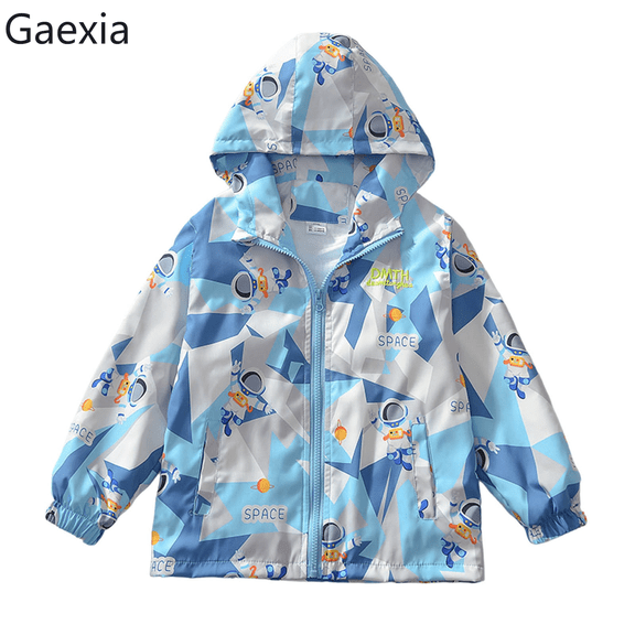 Gaexia Boys Astronaut Print Windbreaker Jacket Lightweight Breathable Raincoat For Outdoor Playwear And Daily Adventures