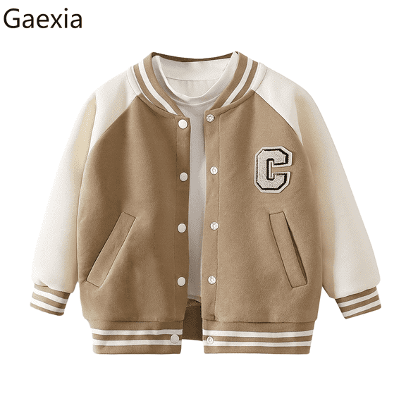 Gaexia Boys Baseball Jacket Autumn Winter Thickened Outerwear Casual Youth Coat For Children And Girls Versatile Daily Wear
