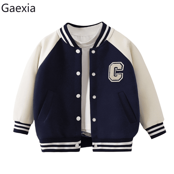 Gaexia Boys Baseball Jacket Autumn Winter Thickened Outerwear Casual Youth Coat For Children And Girls Versatile Daily Wear