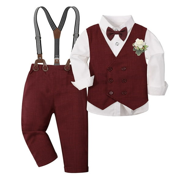 Gaexia Boys Elegant Red Green Vest Outfit For Toddler Gentlemen Formal Party Wear Holiday Celebration Attire Smart Childrens Suit Set