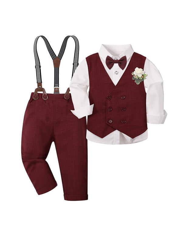 Boys Elegant Red Green Vest Outfit For Toddler Gentlemen Formal Party Wear Holiday Celebration Attire Smart Childrens Suit Set