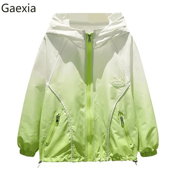 Gaexia Boys Girls Lightweight Sun Protective Windbreaker Hooded Outdoor Sport Coat For Autumn And Spring Seasons