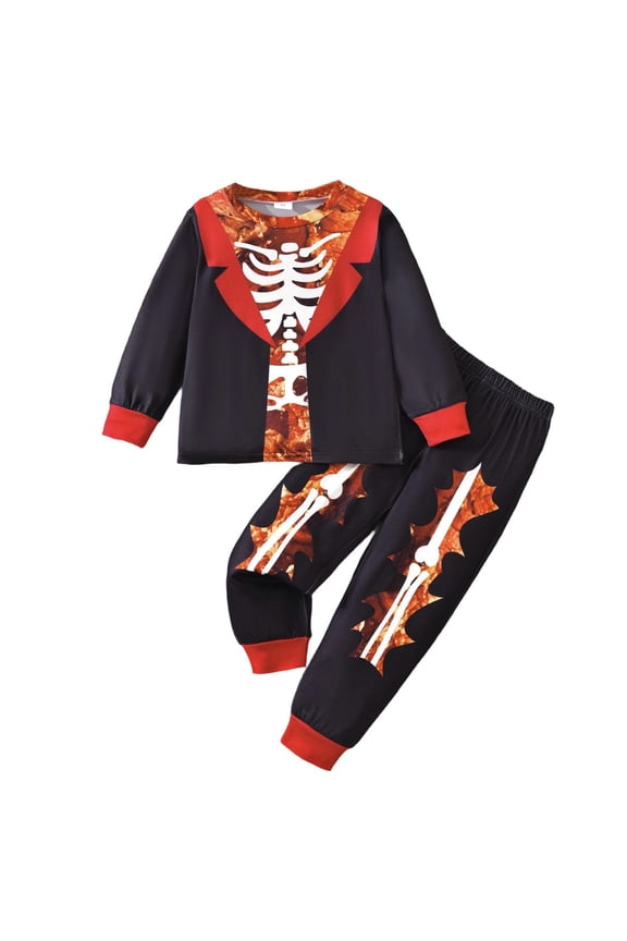 Boys Halloween Skeleton Print Long Sleeve Shirt Striped Pants Set Kids Party Dress Up Outfit Toddler Boys Clothing Black 4-5 Years