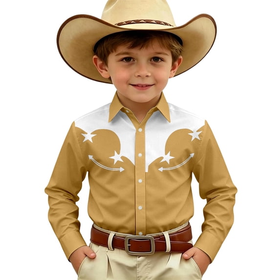Gaexia Boys' Long-Sleeved Shirt,Boys Long Sleeve Western Print Shirt Cowboy Style Top Casual Button Up Blouse For Youth Boys' Tops, Tees & Shirts