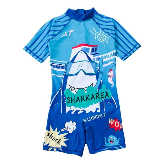 Gaexia Boys Rash Guard Swim Set Dolphin Print Short Sleeve Swim Trunks Toddler Swim Shorts Bathing Suit with Hat Sun-Protective Swimwear Set Back-To Swim (d-Blue,8-9 Years)