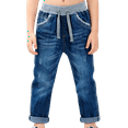 thumbnail image 1 of Gaexia Boys Stretch Denim Jeans Mid Waist Drawstring Elastic Comfortable Long Pants for Kids with Pockets (Dark Blue,11-12 years), 1 of 4