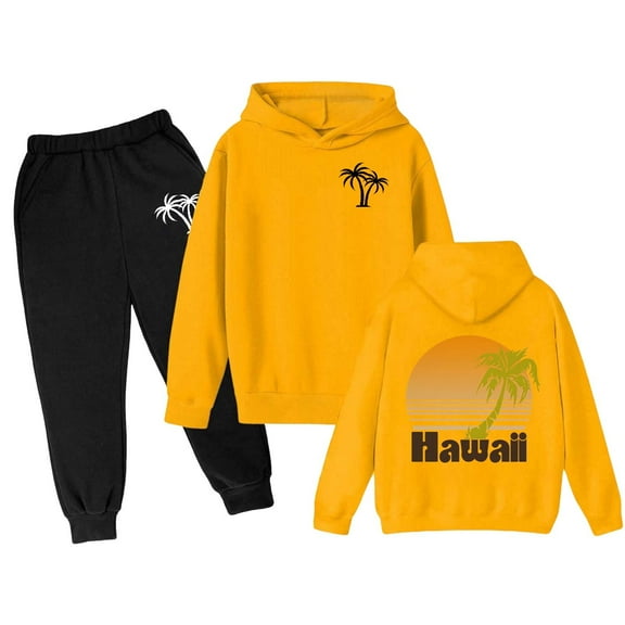 Gaexia Boys Sweat Suit Sweatsuits for Boys Sweatshirt and Sweatpant Jogger Set Printed Hoodie Sets 2 Pieces Boys Tracksuits Back To School Fashion,Yellow,4-5 Years