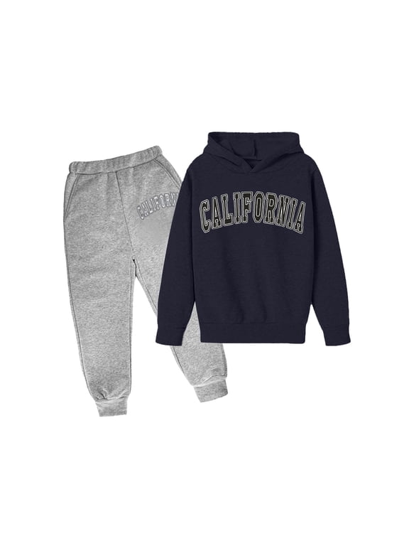 Boys Tracksuit 10-12 Sweatshirt and Sweatpant Fall Outfits Printed Hoodie Sets 2 Pieces Boys Sweat Suit Back To School Fashion,Navy,7-8 Years