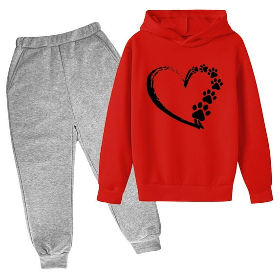 Gaexia Boys Tracksuit Hooded Long Sleeve Sweatpant Jogger Set Loose Fit Hoodie Sets 2 Pieces Kids Sweatsuit Athletic Clothes,Red,13-14 Years