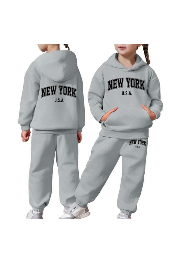 Boys Tracksuit Set Hooded Long Sleeve Sweatpant Warm Up Suit Loose Fit Hoodie Sets 2 Pieces Boys Sweatsuit Set School Uniform,Grey,6-7 Years