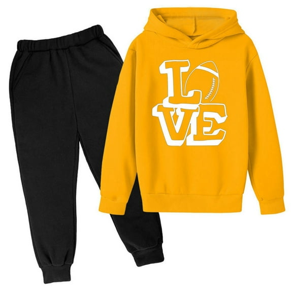 Gaexia Boys Tracksuit Size 18 Hooded Long Sleeve Sweatpant Soccer Outfit Regular Fit Hoodie Sets 2 Pieces Sweatsuits for Boys Back To School,Yellow,5-6 Years