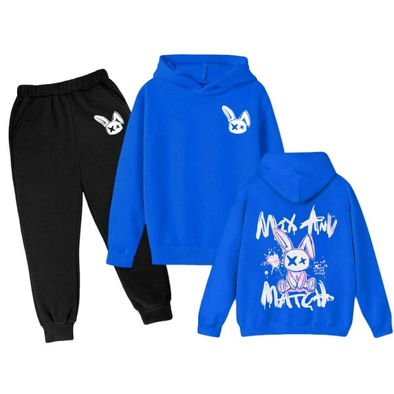 Gaexia Boys Tracksuit Size 18 Sweatshirt and Pants Fall Outfits Printed Hoodie Sets 2 Pieces Boys Sweatsuit Set School Uniform,Blue,7-8 Years