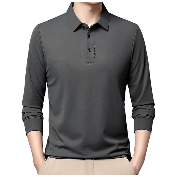 Gaexia Button Down Long Sleeve Polo Shirt for Men Casual Business Collar Solid Pullover Versatile Daily Golf Polo