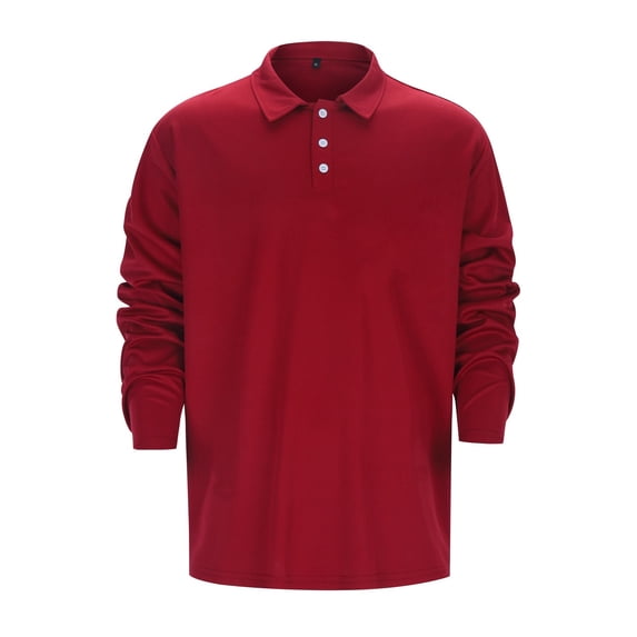 Gaexia Casual Solid Color Button Long Sleeve Polo for Men Classic Collared Top Breathable Business Versatile Golf Polo Shirt