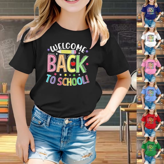 Gaexia Children Back To School Clothes Cute Graphic Print Round Neck Short Sleeve Tee Summer Casual T Shirt Tops (Red,6-7 Years)
