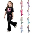 thumbnail image 1 of Gaexia Children'S Jogging Set,Girls Casual Fashion Outfit With Bow Short Sleeve Top and Long Pants for Play and Daily Wear Fashion Clothes,8-9 Years, 1 of 6