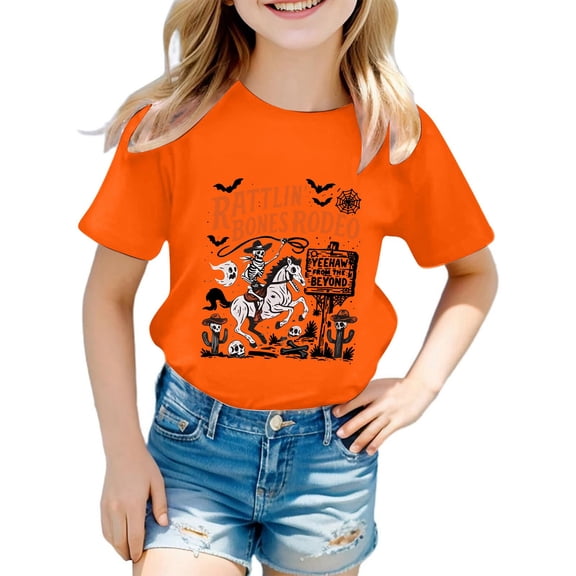 Gaexia Children's Fashionable Casual Letter Round Neck Short Sleeved T Shirt Top