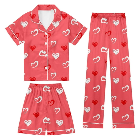 Gaexia Christmas Kids Silk Sets 3 Piece Girls Boys Satin Set Button-Down Soft Short Sleeve Shorts Pants 3pcs