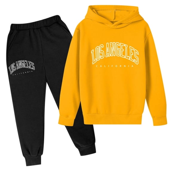 Gaexia Clothing Set Boys Track Suit Hoodie Pullover Tops Pants Warm Up Suit Solid Color Hoodie Sets 2 Pieces Kids Sweatsuit,Yellow,13-14Years