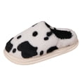thumbnail image 1 of Gaexia Couples Men Women On Furry Flat Home Winter Round Toe Keep Warm Prints Slippers Shoes - w30-Black, 1 of 6