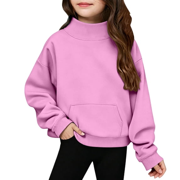 Gaexia Cozy Girls Hoodie Sweatshirt Autumn Winter Lightweight High Crew Neck with Pocket for Kids Hoodie