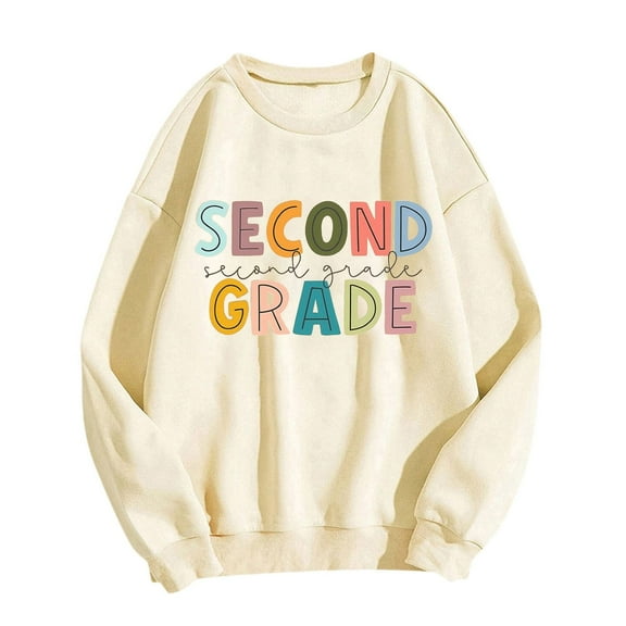 Gaexia Crewneck Sweatshirts Women Cotton Teacher Sweatshirt We Back Pullover Casual Drop Shoulder Comfortable Soft Sweatshirt Back To School,Orange,L