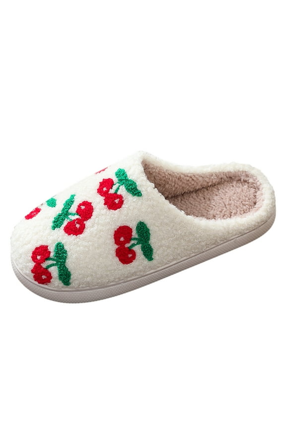 Cute Cherry Slippers For Men And Women Cozy Winter Wool Indoor Shoes Soft Comfortable Home Footwear