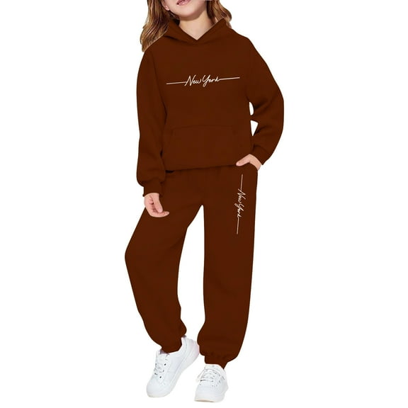 Gaexia Cute Clothes for Girls 10-12 ,Girls Tracksuit Winter Warm Pullover Hoodie With Pants Kids Casual Outfit Cute Printed Jogger Two Piece Set