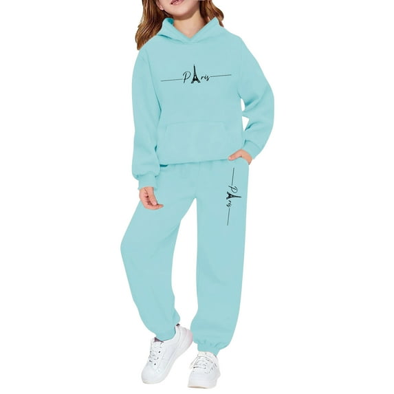 Gaexia Cute Clothes for Girls 10-12 ,Girls Tracksuit Winter Warm Pullover Hoodie With Pants Kids Casual Outfit Cute Printed Jogger Two Piece Set
