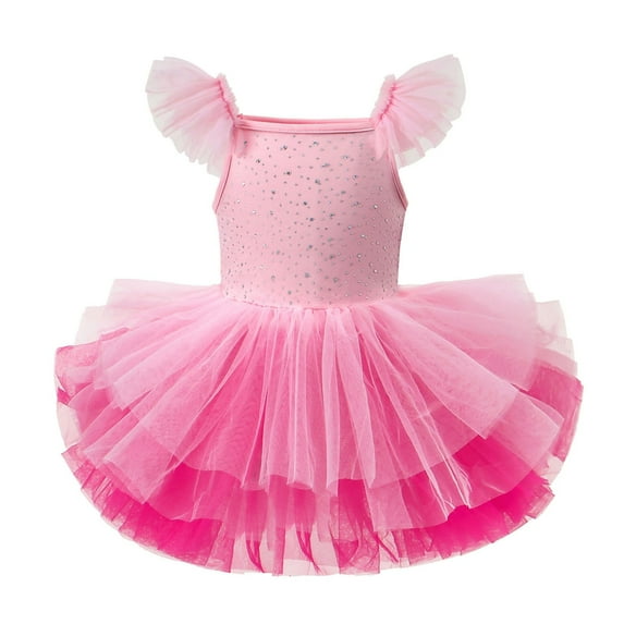 Gaexia Dresses for Girls ,Girls Dance Dress Sleeveless Ballet Tutu With Rhinestones For Recital Performance And Gymnastics Leotard Party Outfit (Pink,3-4 Years)